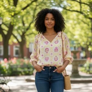 Floral Yellow and Pink Women's Top